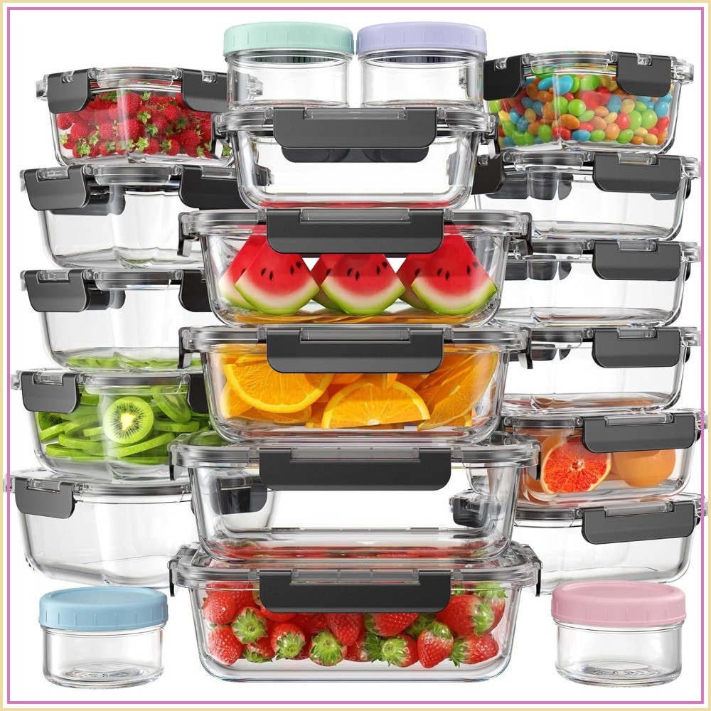 Meal Prep Glass Containers With Lids - 40 PCS Glass Food Storage Containers