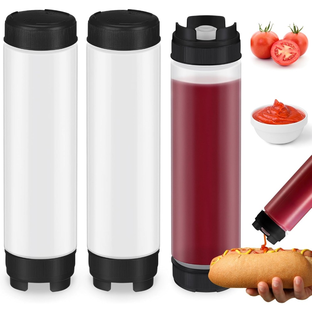 Sauce Squeeze Bottle - 3 Pcs 16 oz Inverted Plastic