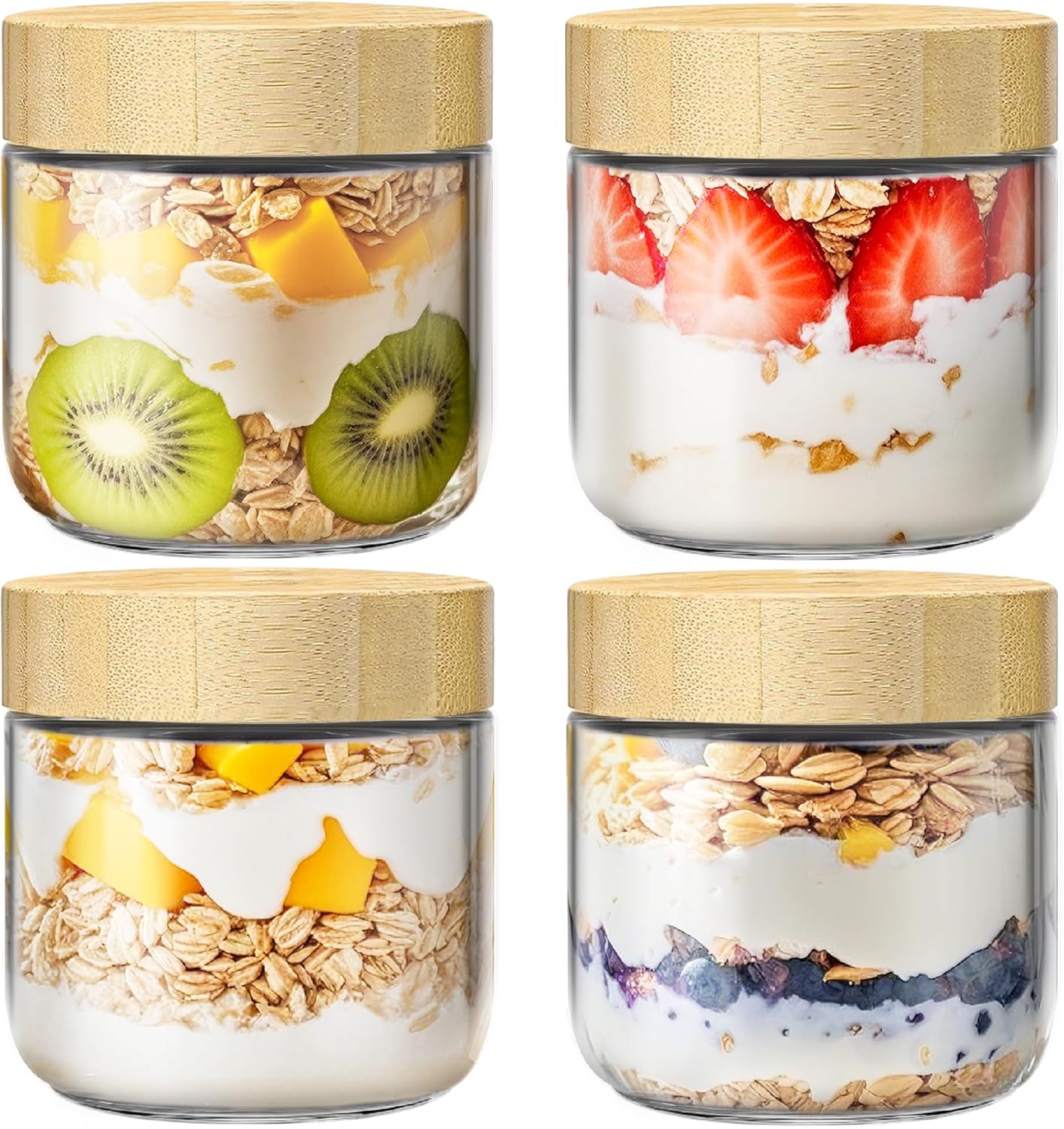 Meal Prep Glass Containers With Lids - 4 Pack 10oz Overnight Oats Containers