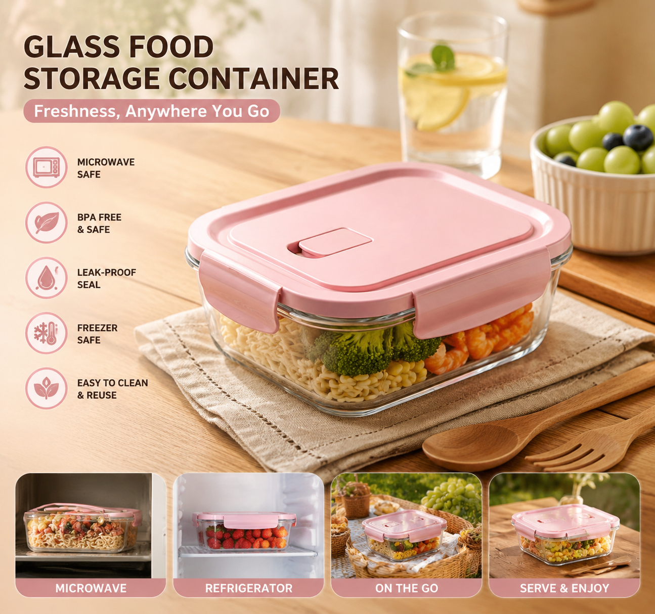 Meal Prep Glass Containers With Lids - High Borosilicate Glass Food Storage Container