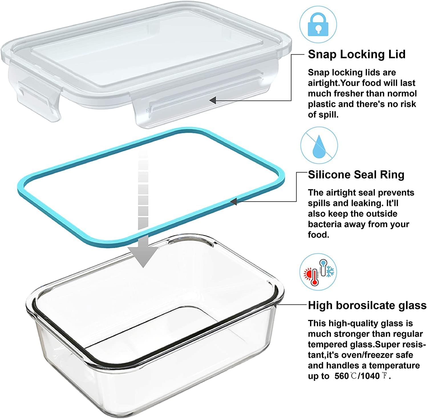 18-Piece Glass Food Storage Co - đánh giá và giá Meal Prep Glass Containers With Lids