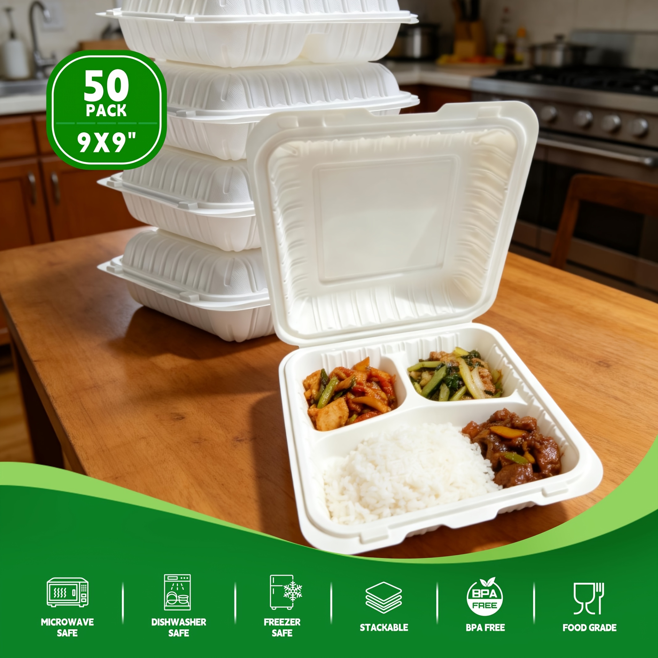 50-Pack 9x9 Inch 3-Section Cla - đánh giá và giá Meal Prep No Microwave