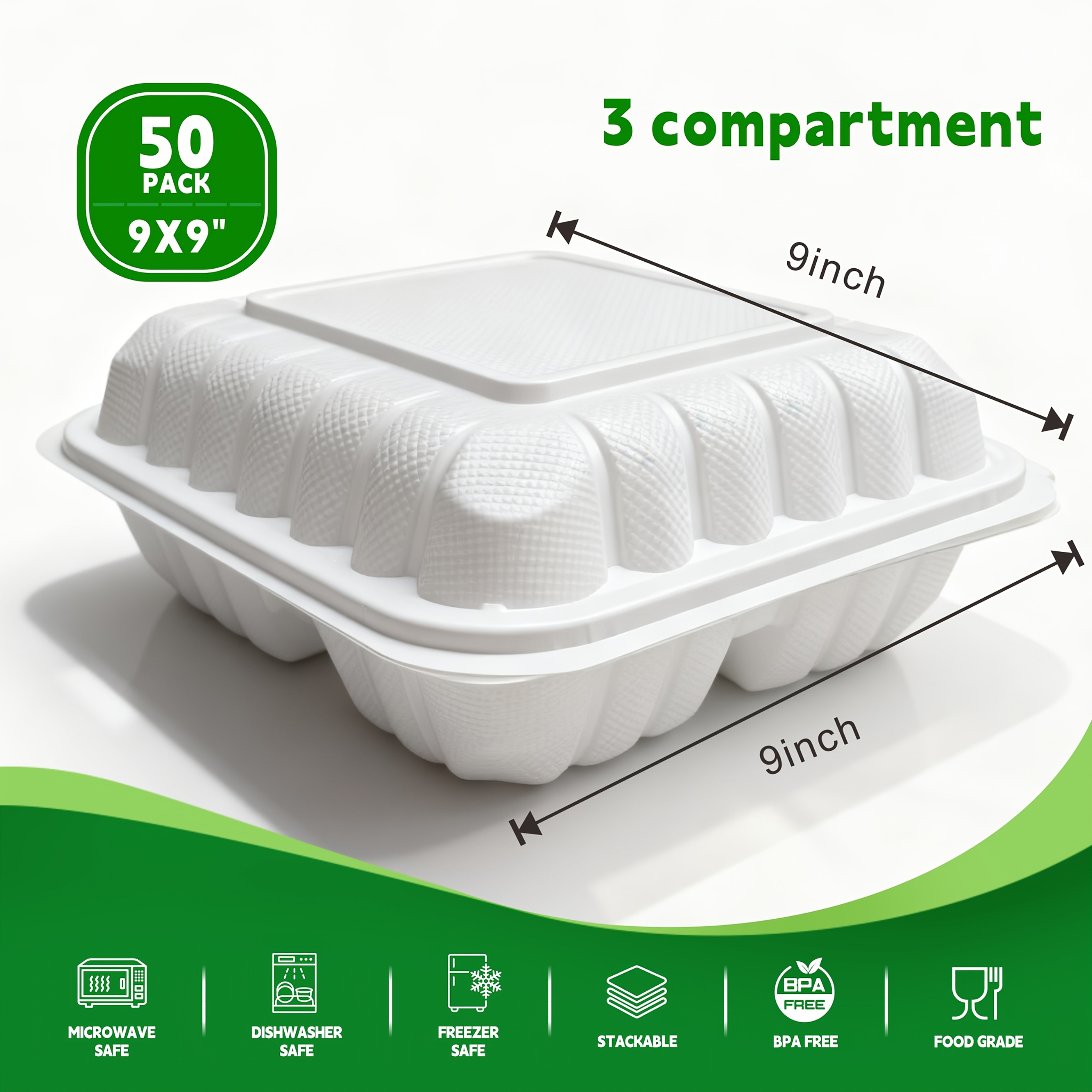 50-Pack 9x9 Inch 3-Section Cla - đánh giá và giá Meal Prep No Microwave