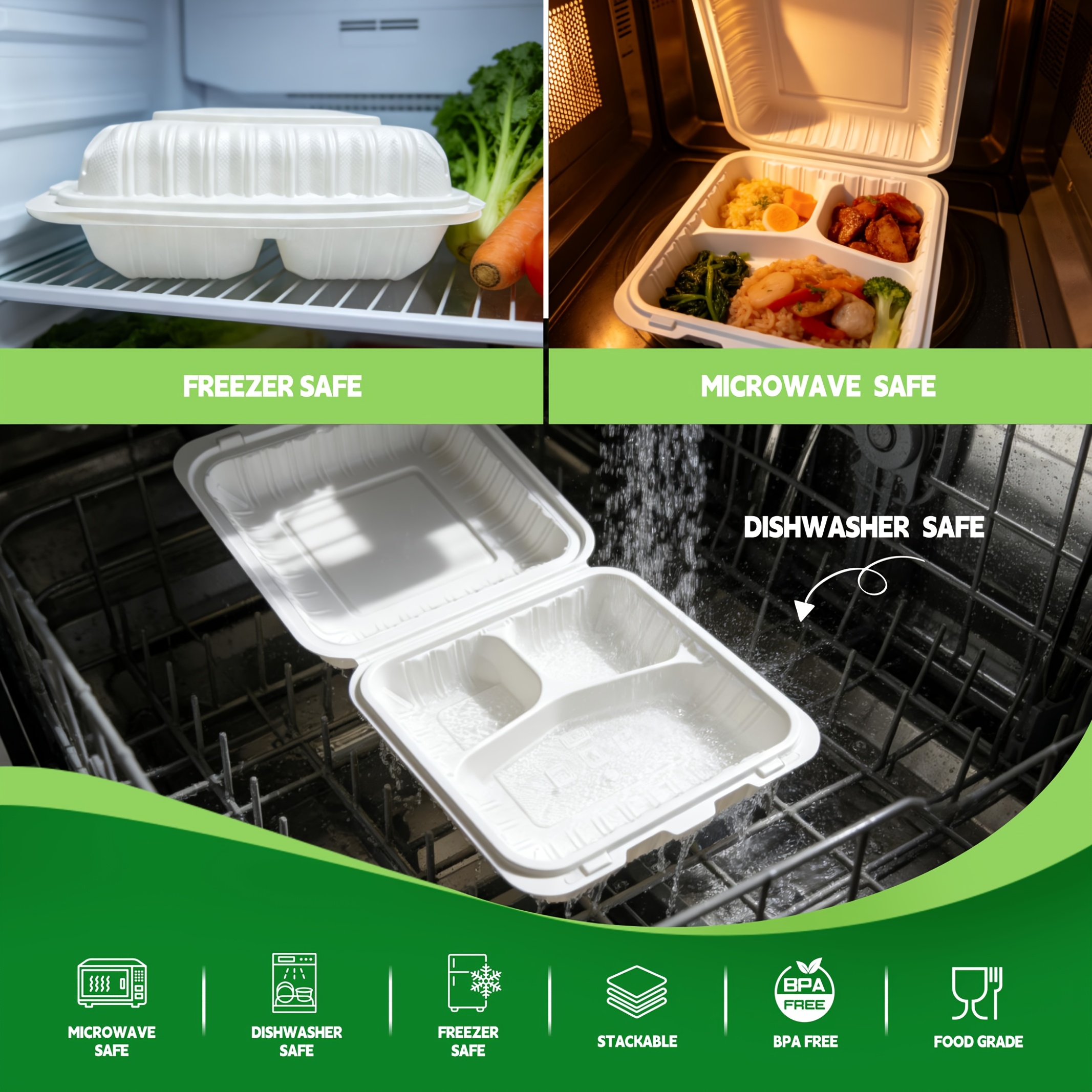 50-Pack 9x9 Inch 3-Section Cla - đánh giá và giá Meal Prep No Microwave