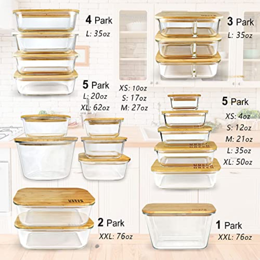 Glass Containers with Bamboo L - đánh giá và giá Meal Prep Glass Containers With Lids