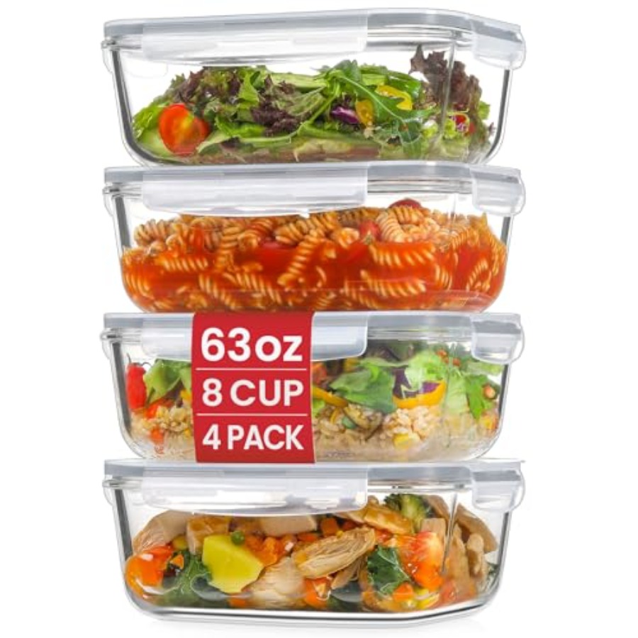 4 Pack 8 Cups/ 63oz Large Glas - đánh giá và giá Meal Prep Glass Containers With Lids