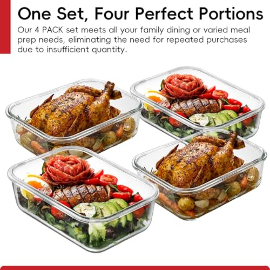 4 Pack 8 Cups/ 63oz Large Glas - đánh giá và giá Meal Prep Glass Containers With Lids