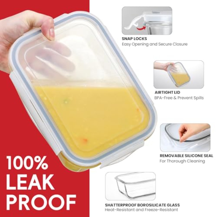 4 Pack 8 Cups/ 63oz Large Glas - đánh giá và giá Meal Prep Glass Containers With Lids