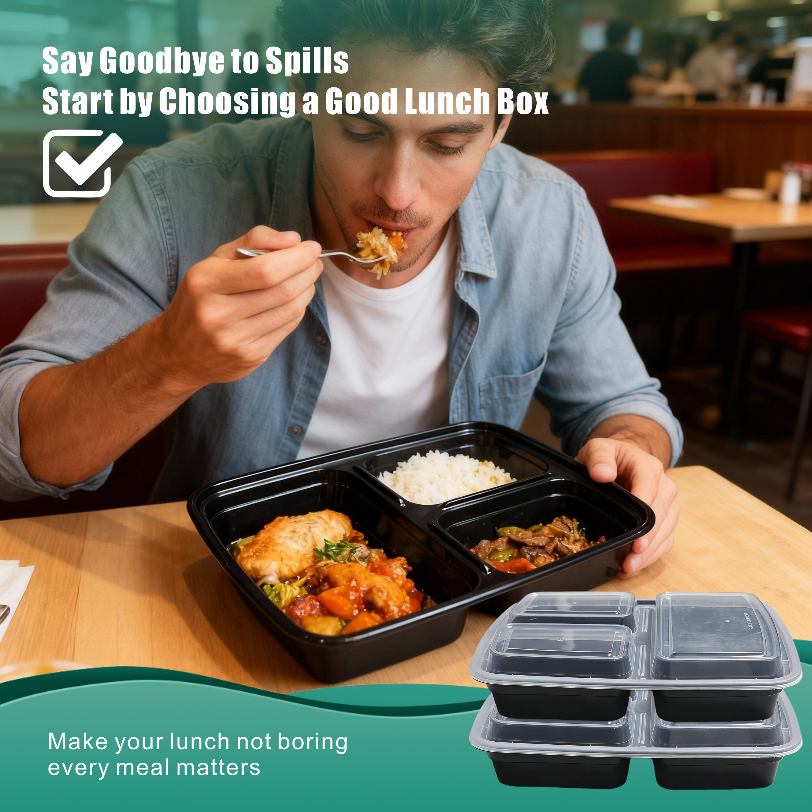 100-Piece 39oz Black 3-Section - đánh giá và giá Meal Prep No Microwave