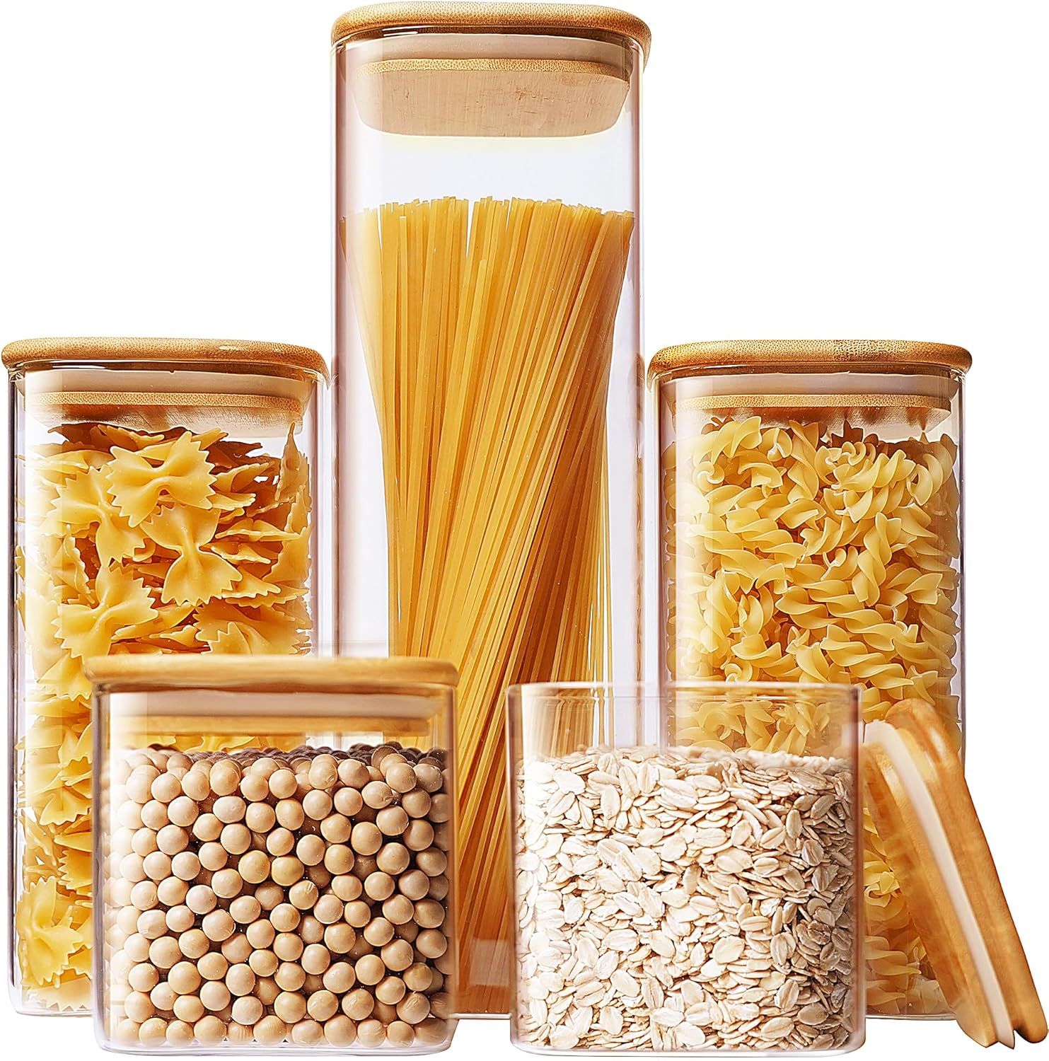 Square Glass Jars with Bamboo  - đánh giá và giá Glass Container Set