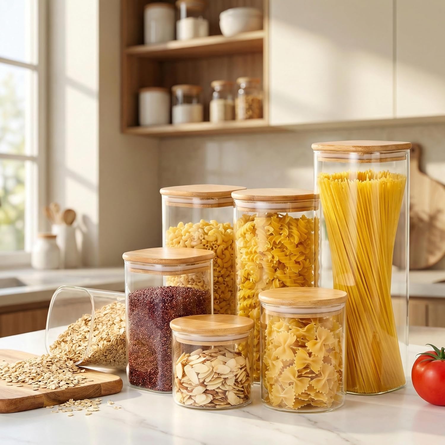 Square Glass Jars with Bamboo  - đánh giá và giá Glass Container Set