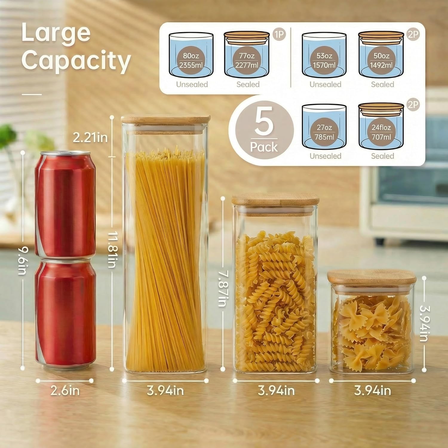 Square Glass Jars with Bamboo  - đánh giá và giá Glass Container Set