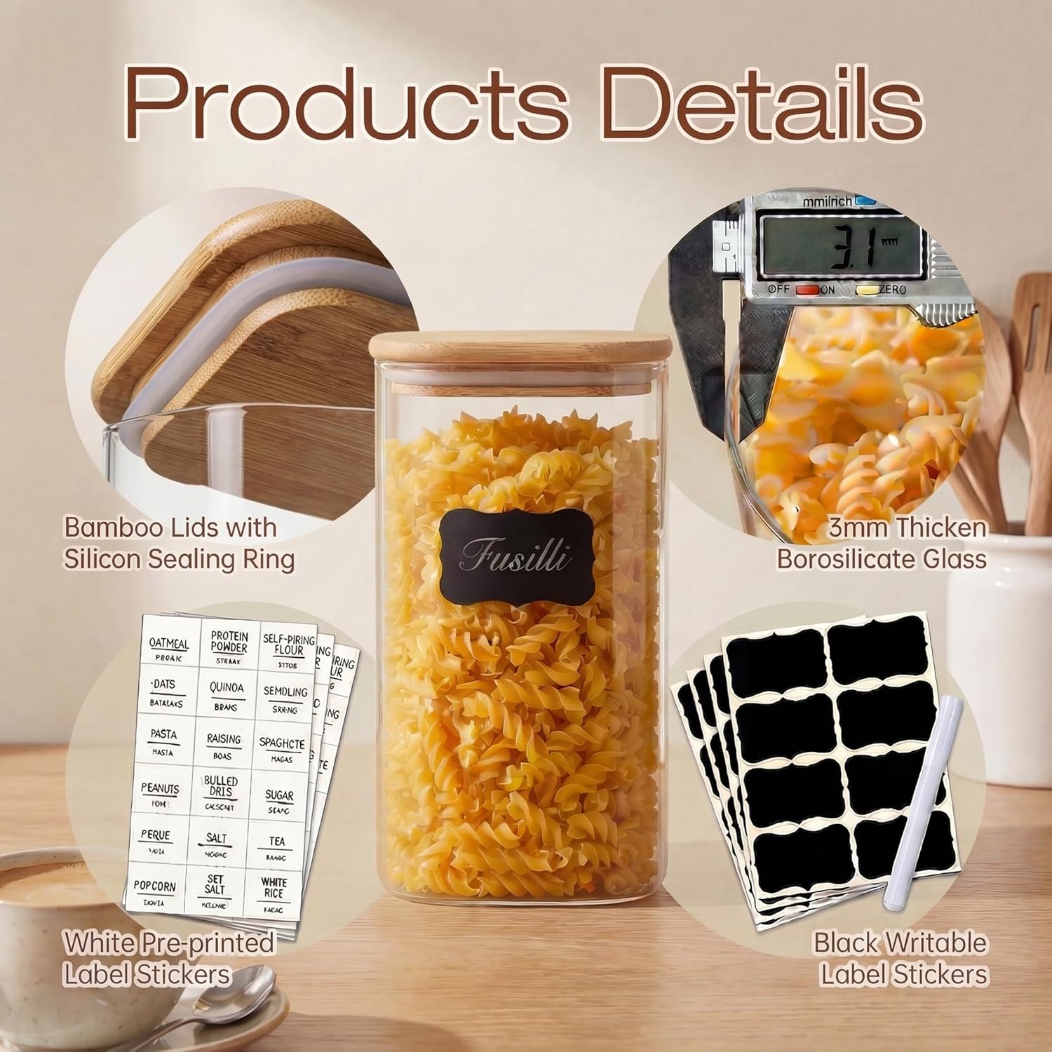 Square Glass Jars with Bamboo  - đánh giá và giá Glass Container Set