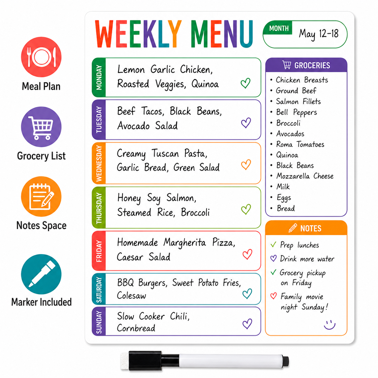 1pc Weekly Menu Fridge Whitebo - đánh giá và giá Meal Plan Notepad